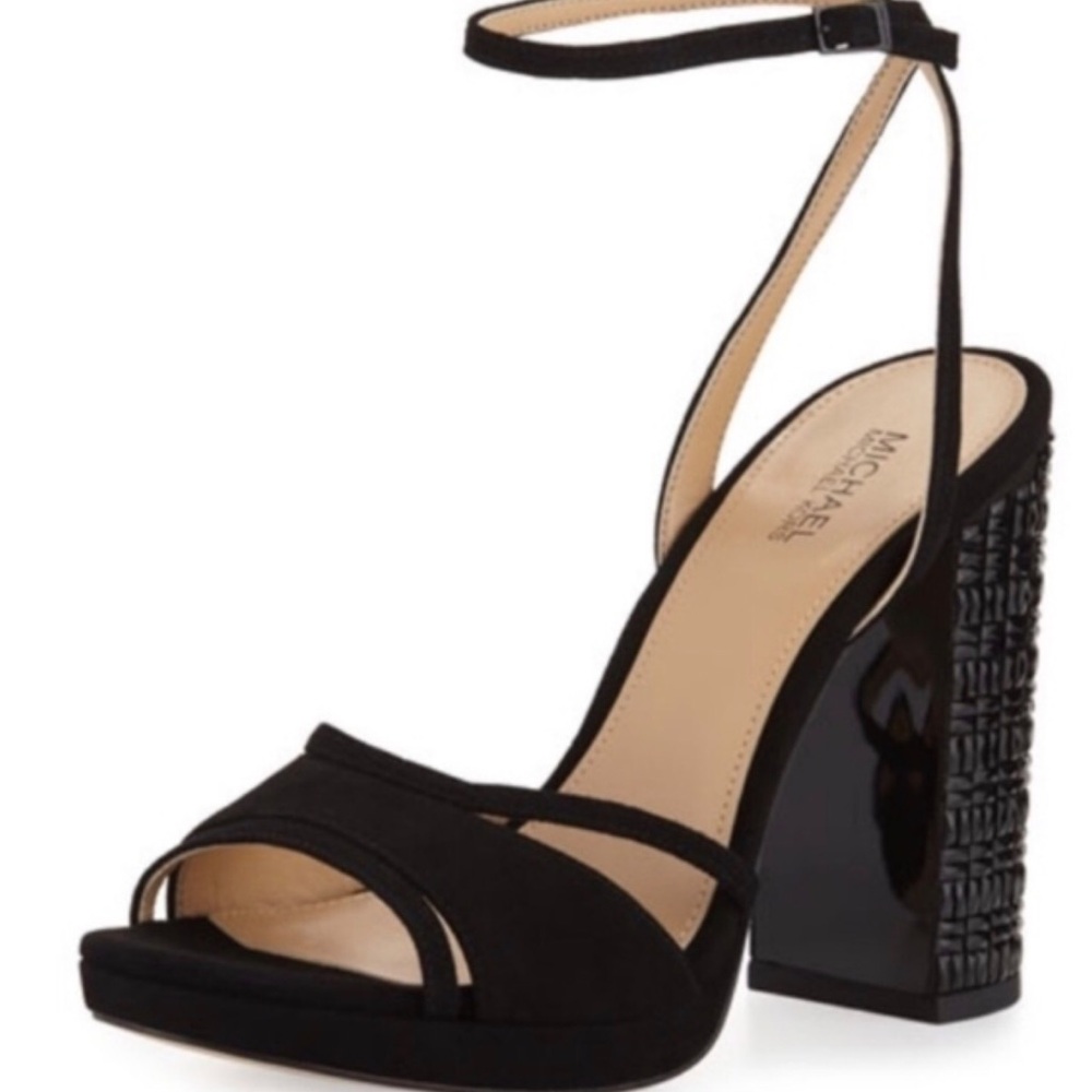 Black Crystal Embellished Ankle Strap Platform Heels